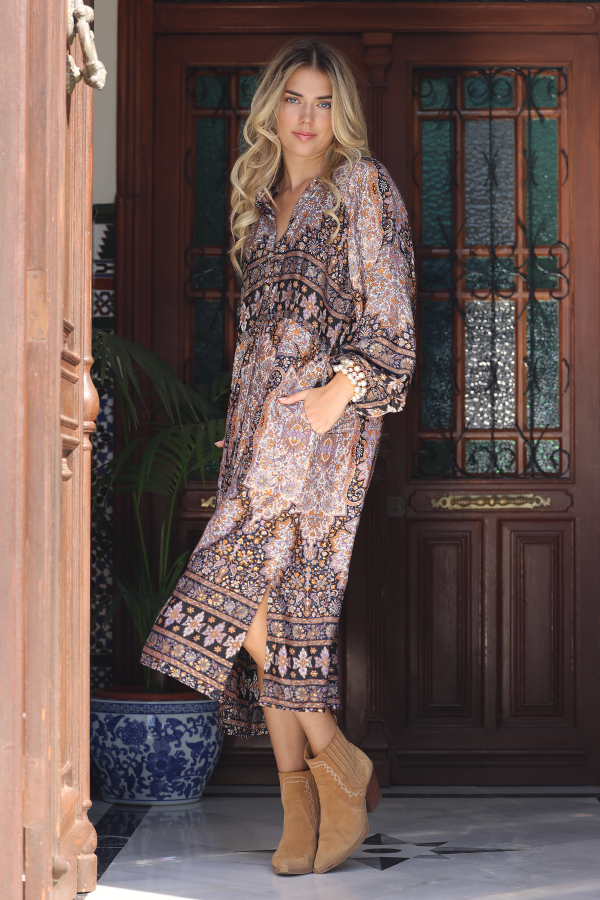Alicia silk dress - Autumn paisley