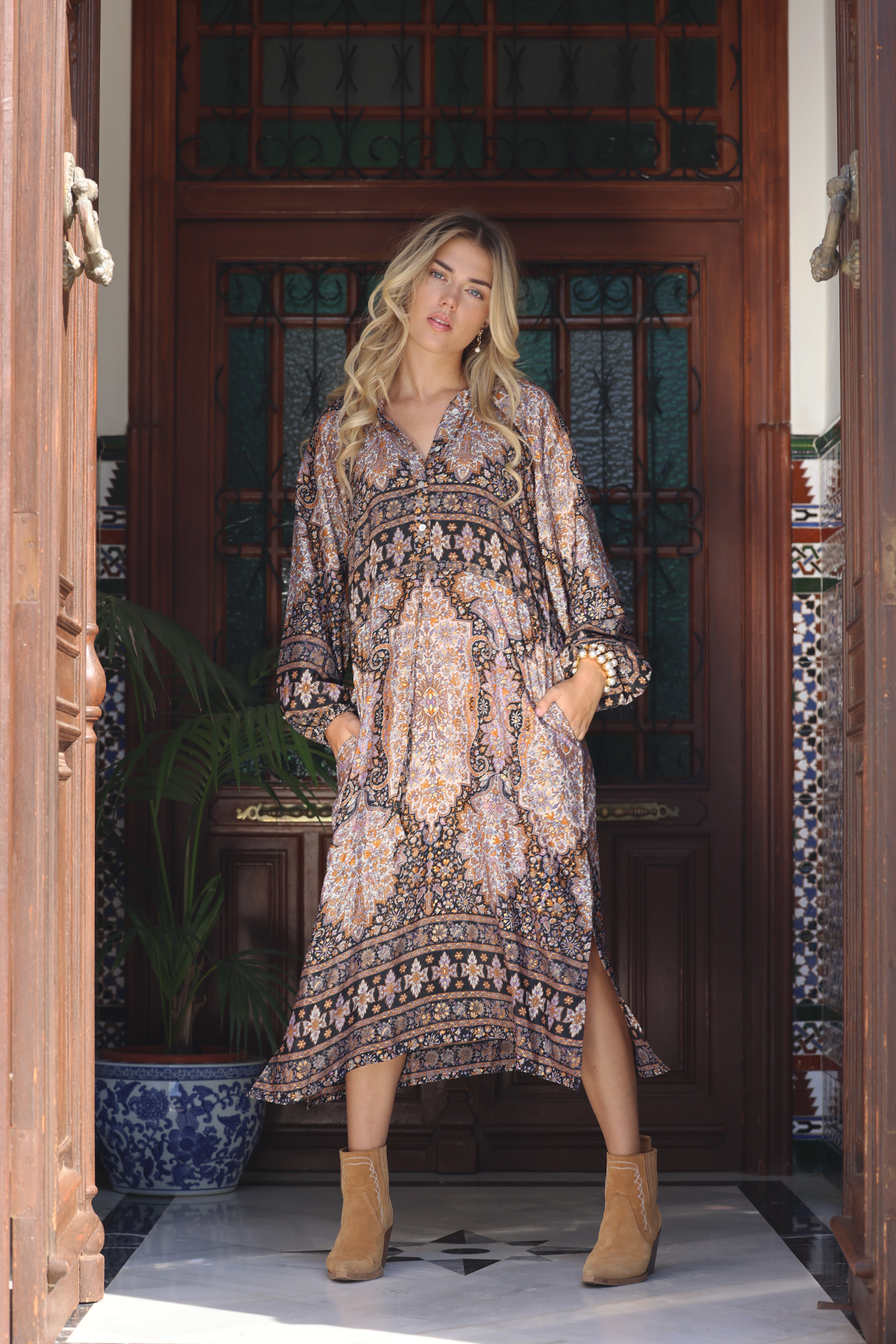 Alicia silk dress - Autumn paisley