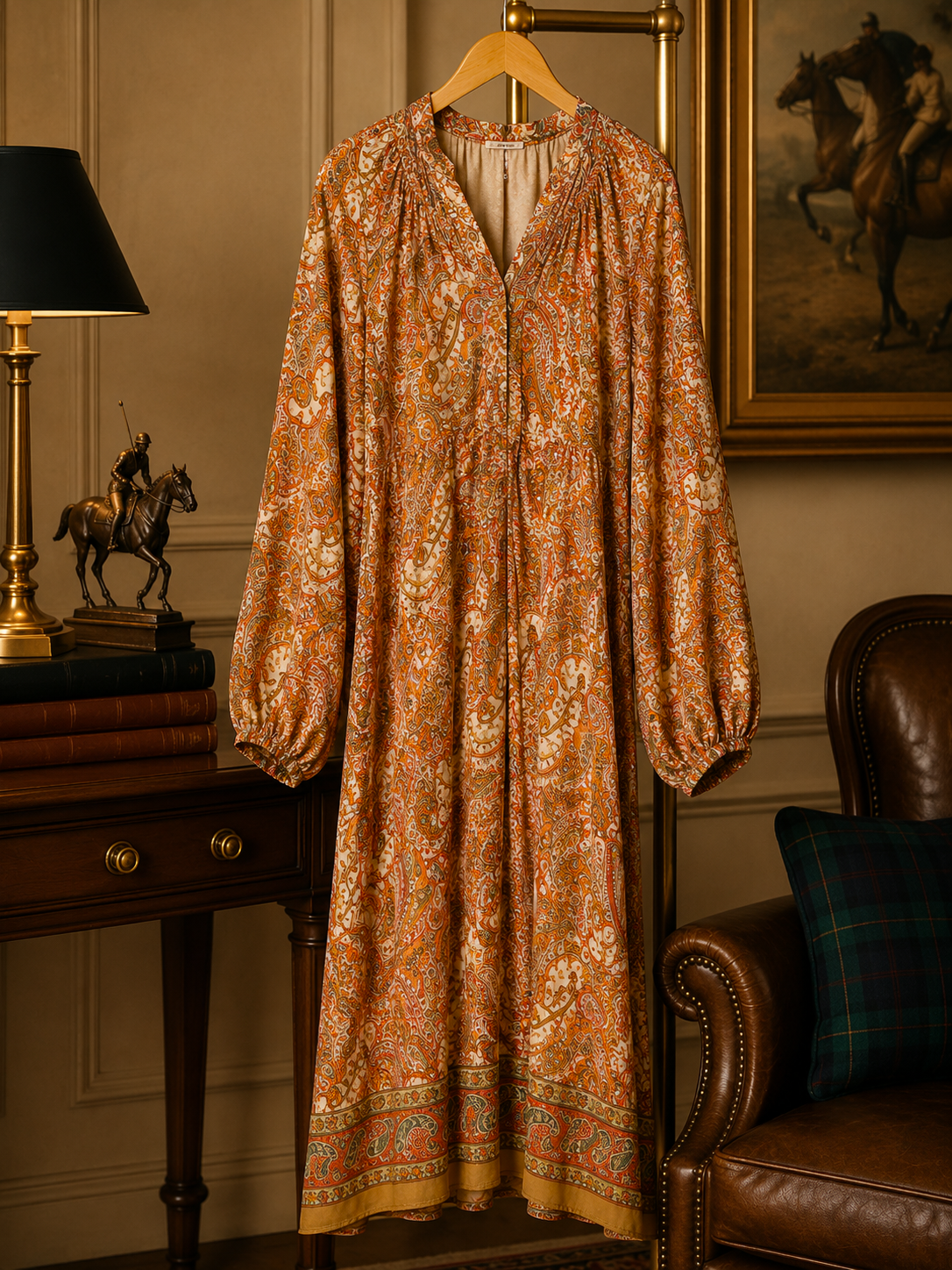 Alicia silkekjole - Brown paisley