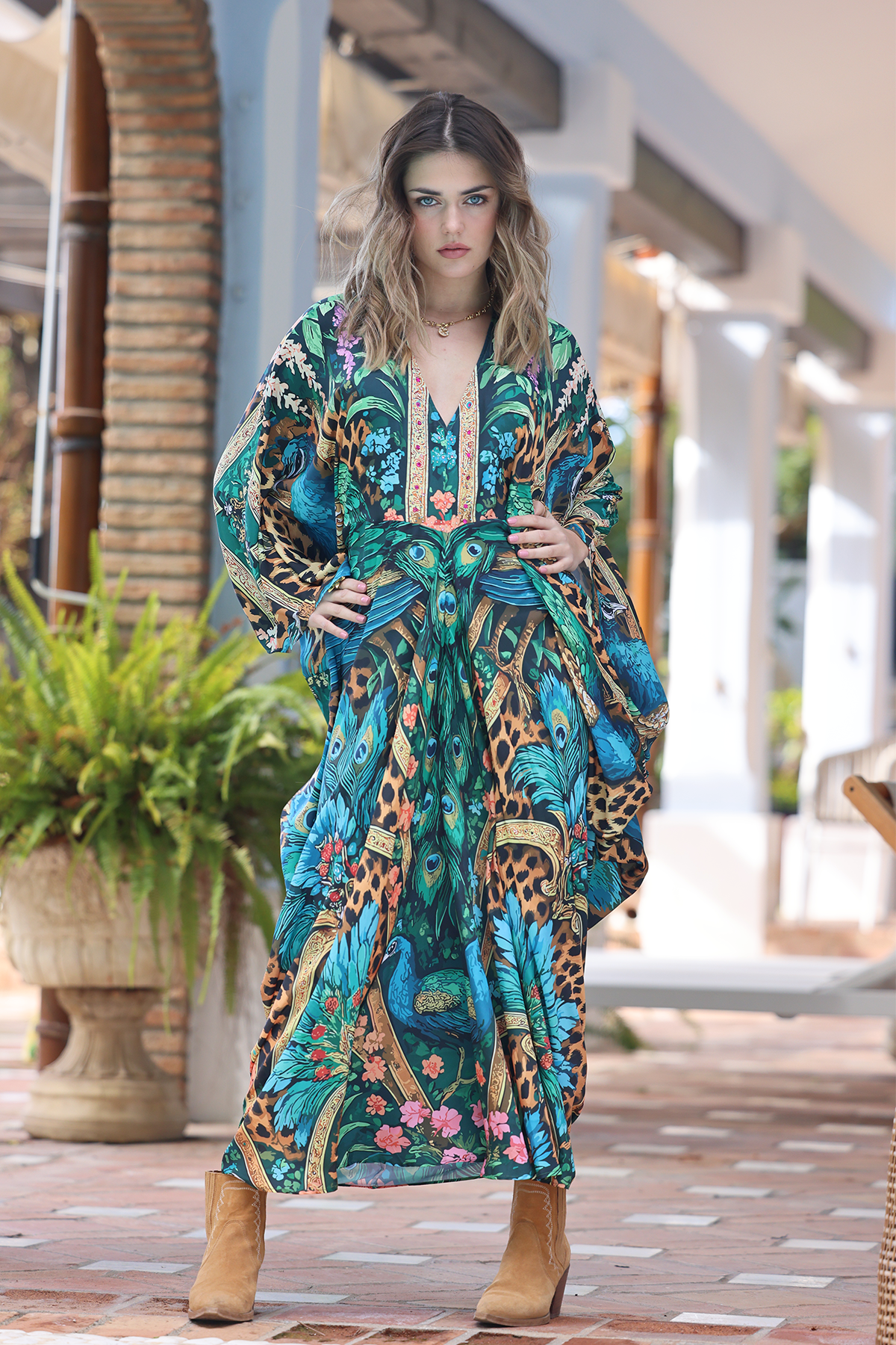 NB! FORHÅNDSSALG! Camilla silkekjole - Peacock