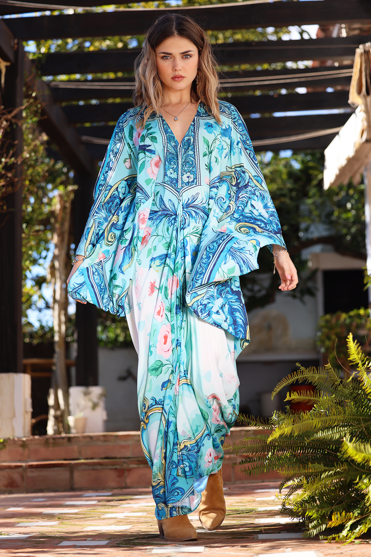 NB! FORHÅNDSSALG! Camilla silkekjole - Blue garden