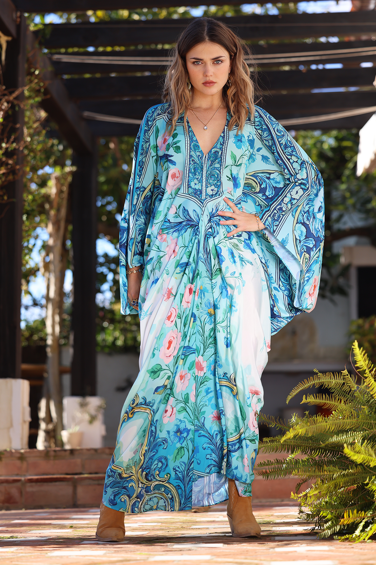 NB! FORHÅNDSSALG! Camilla silkekjole - Blue garden