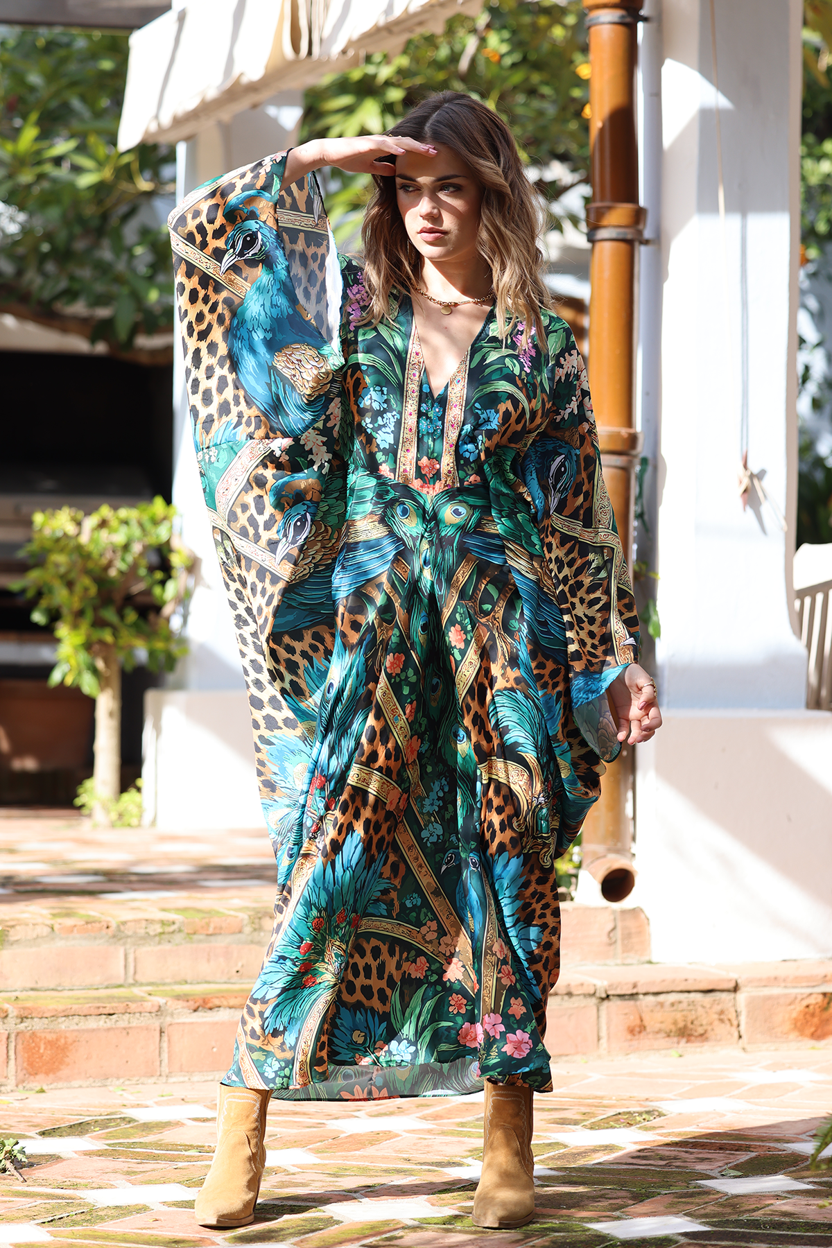 NB! FORHÅNDSSALG! Camilla silkekjole - Peacock