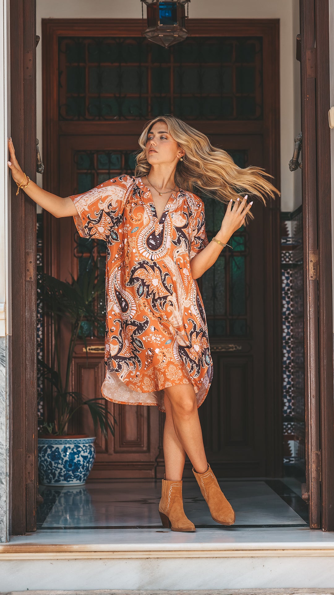 Melanie silk dress - Orange