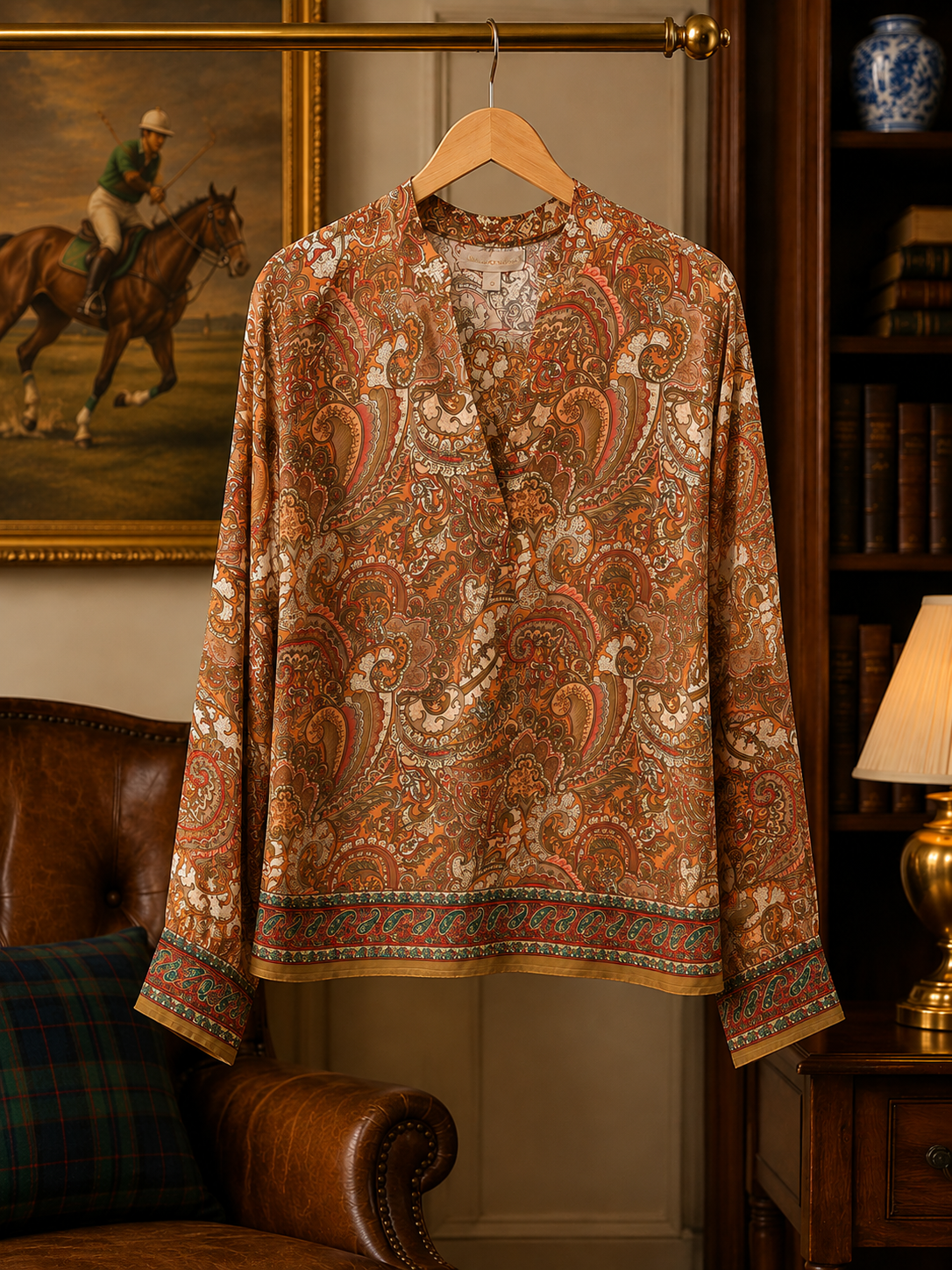Iben silkebluse, Brown paisley