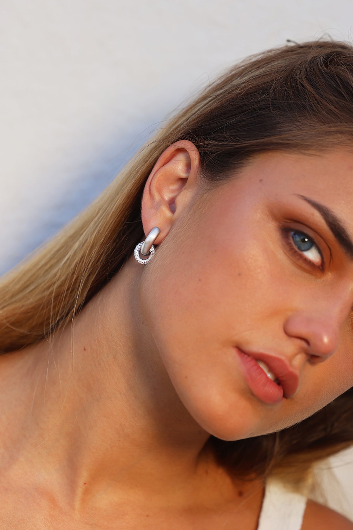 Jackie double hoop earrings, Silver