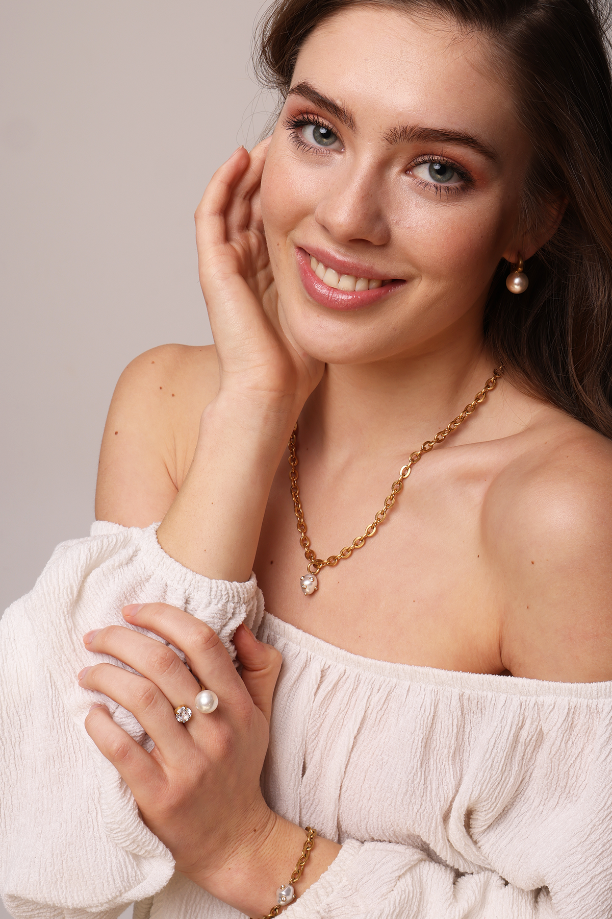 Ivy pearl ring, White - Adjustable