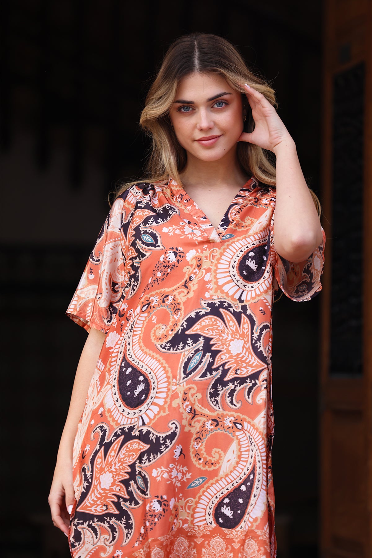 Melanie silk dress - Orange