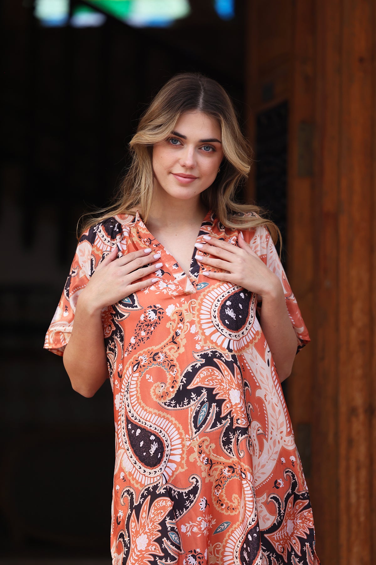 Melanie silk dress - Orange