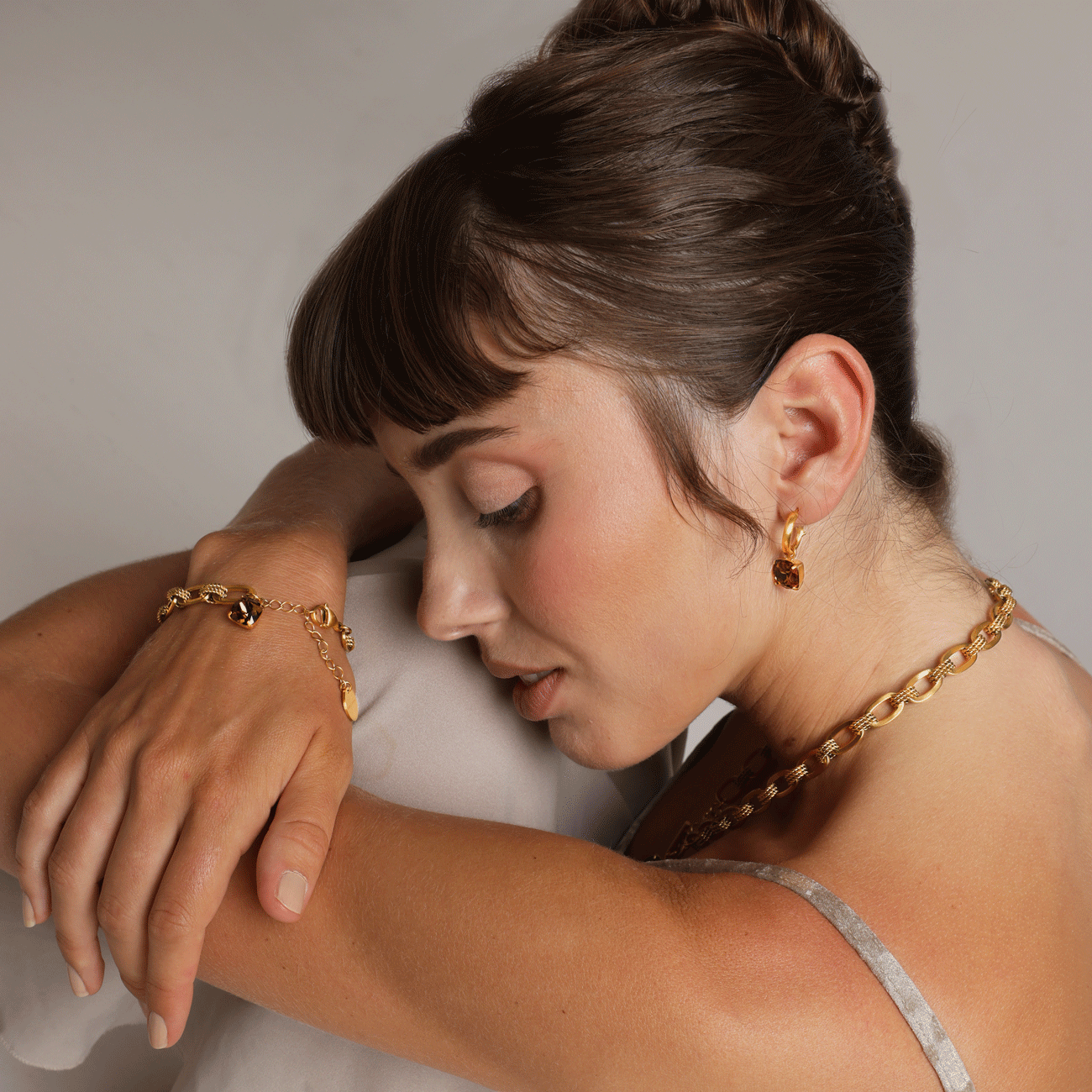 Inez chain bracelet, Smokey quarts