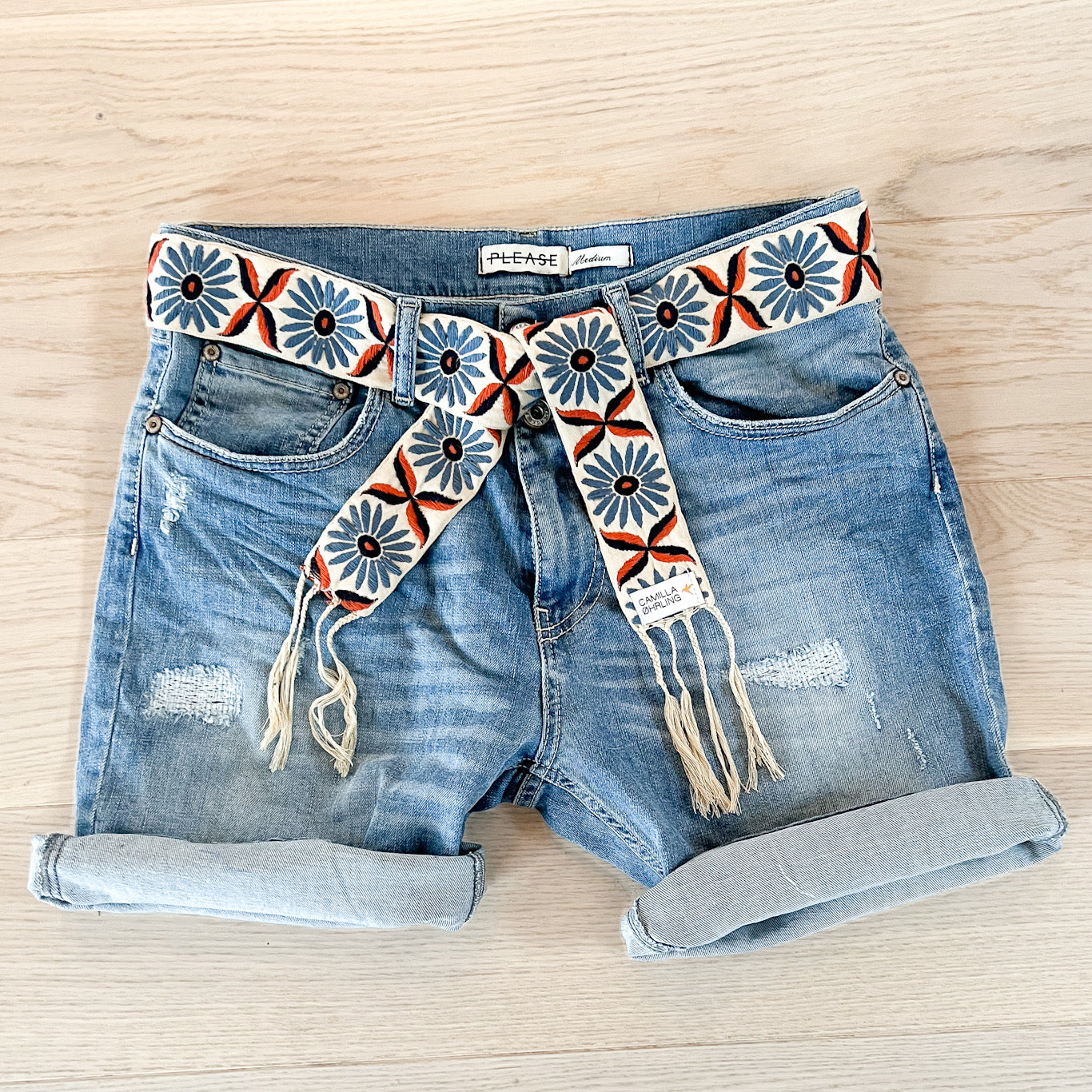 Tie belt - Flower beige/blue/orange