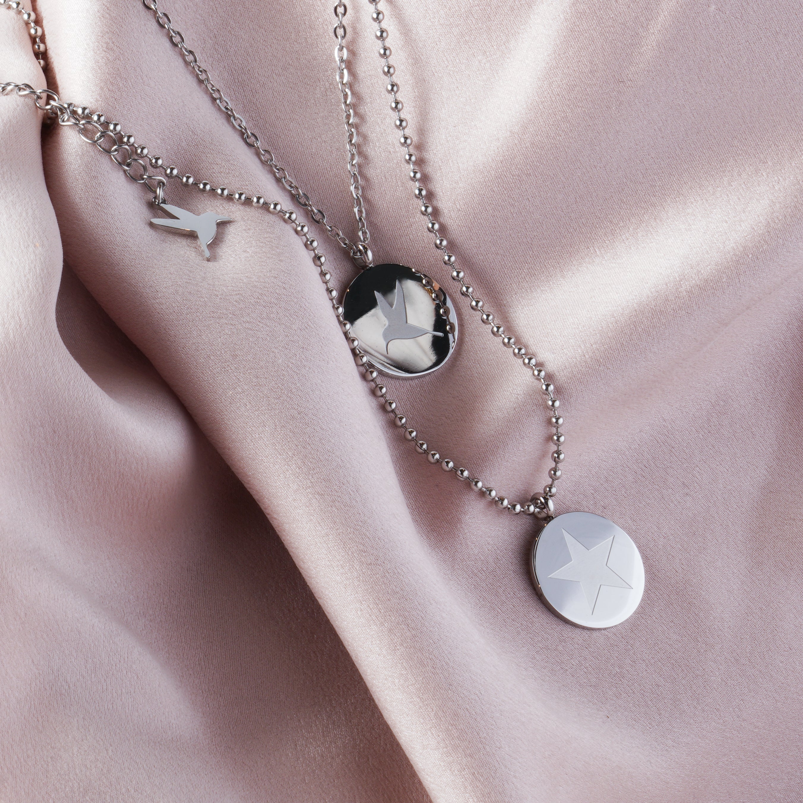 Signature double chain necklace - Polished steel