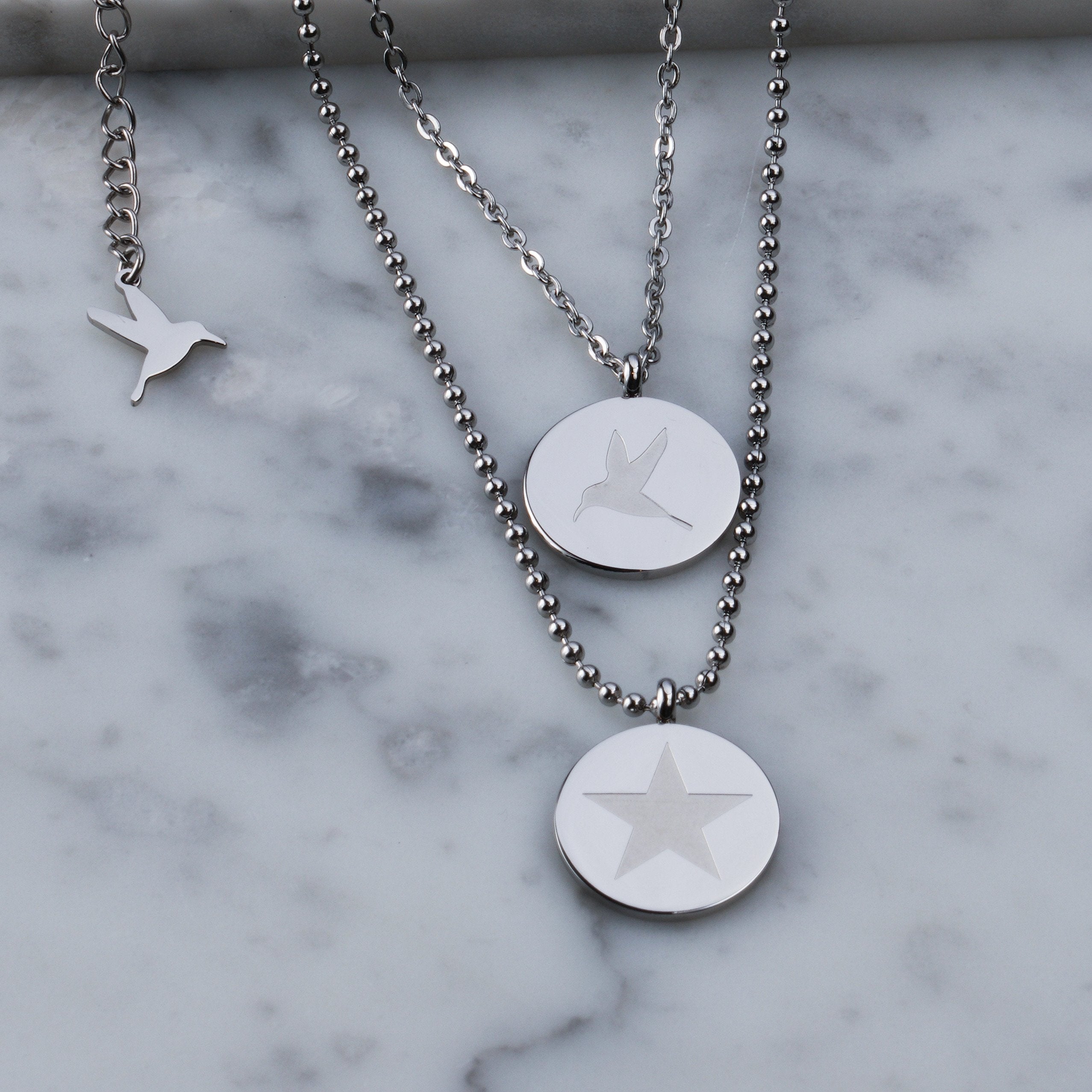 Signature double chain necklace - Polished steel