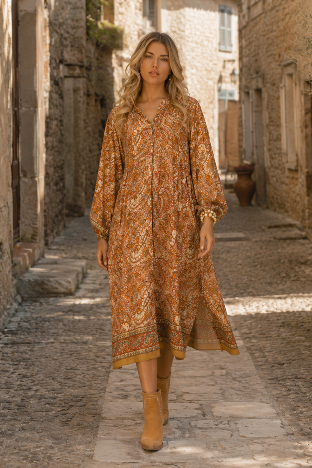 Alicia silk dress - Autumn paisley