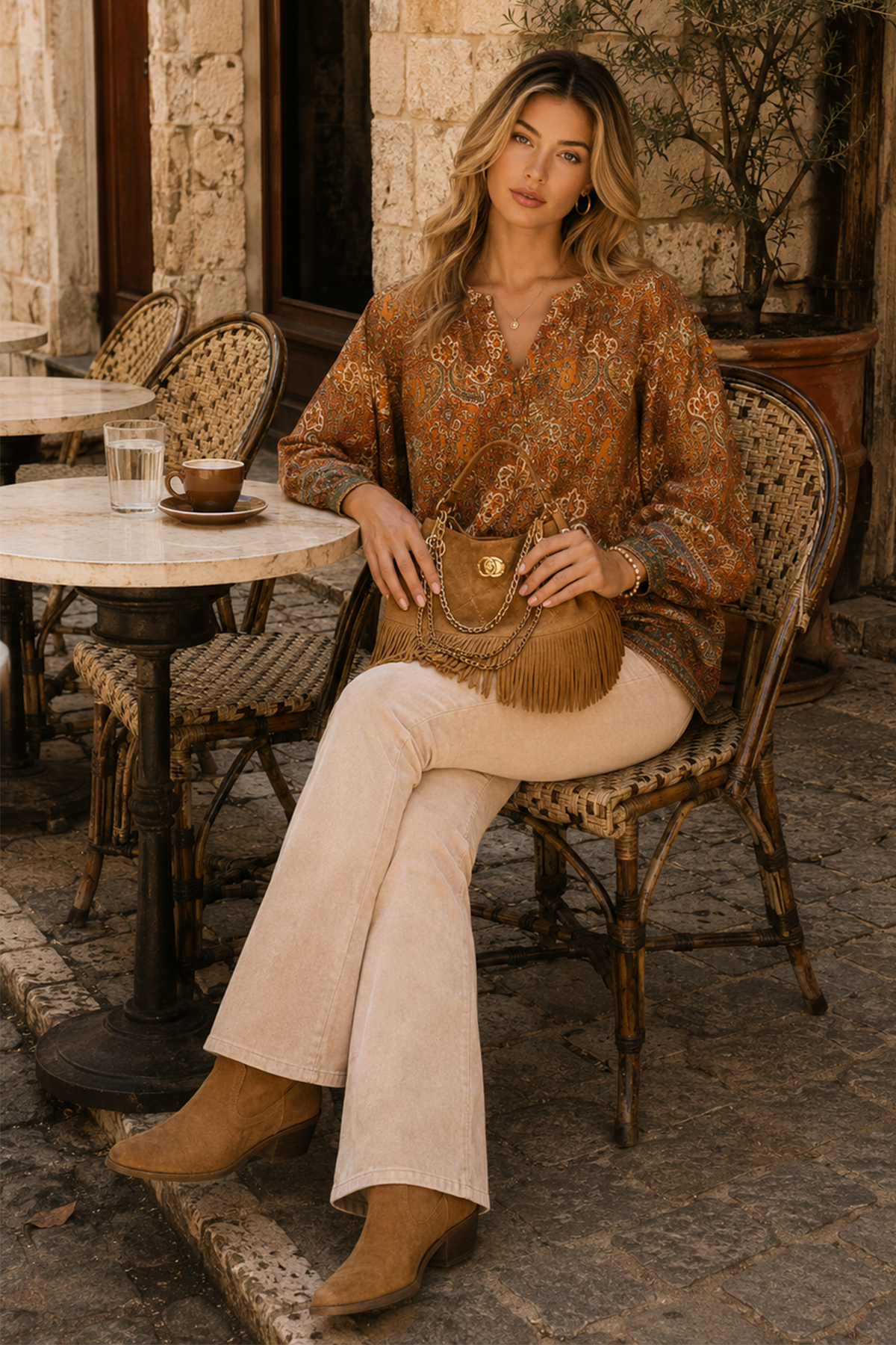 Iben silkebluse, Brown paisley