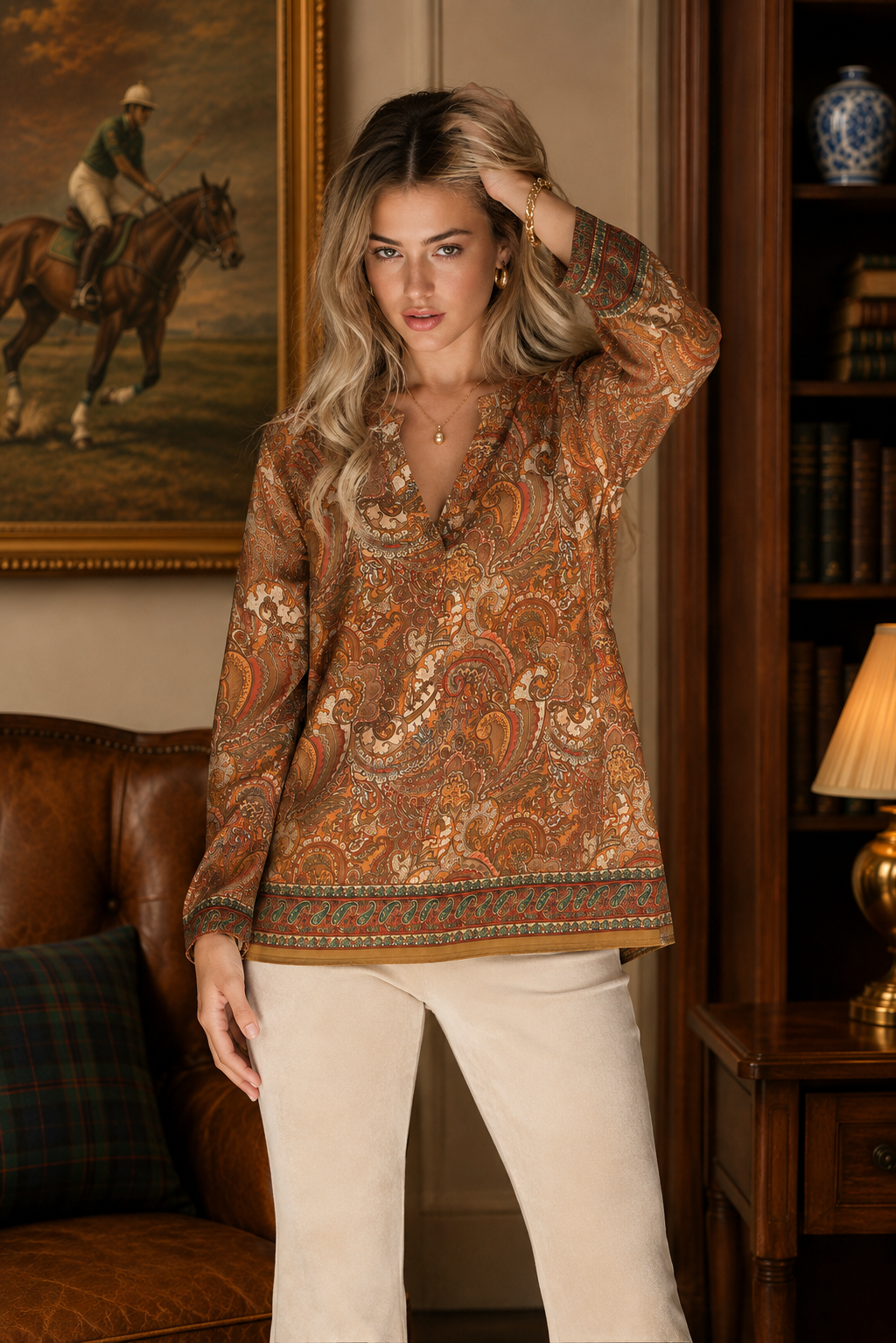Iben silkebluse, Brown paisley