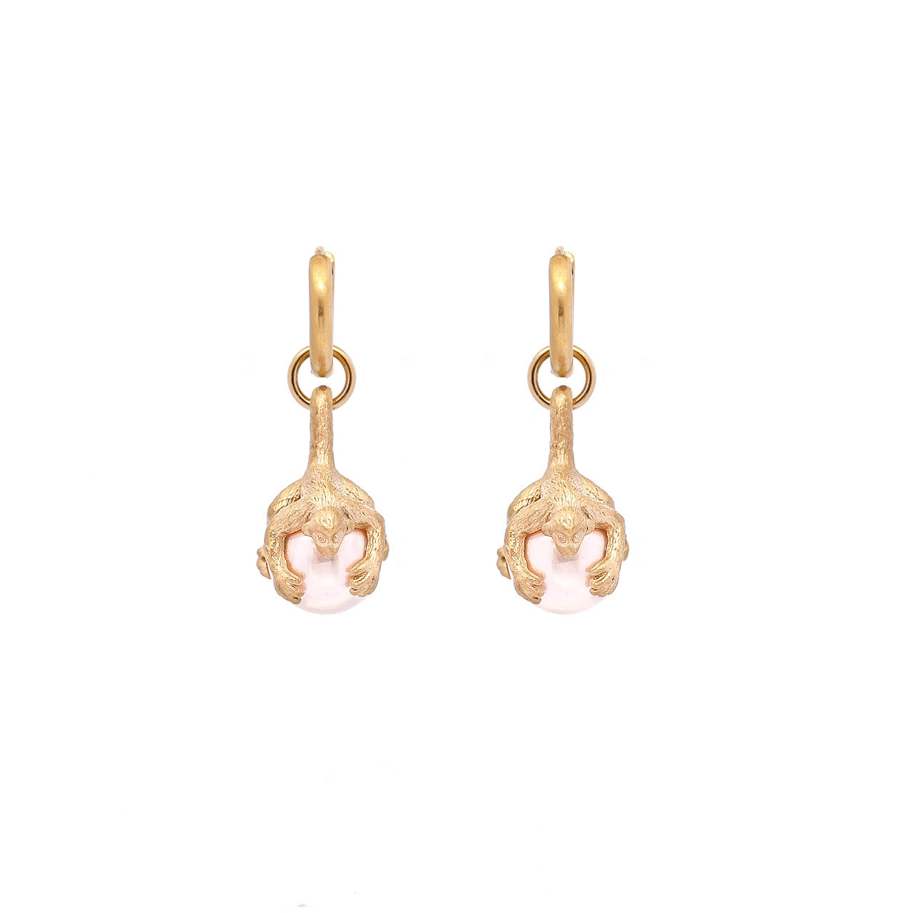 Monkey earrings, Pink pearl